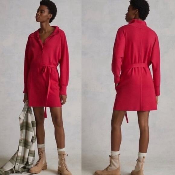 Daily Practice Anthropologie Hot Pink Knit Belted Mini Sweater Dress - Picture 1 of 8